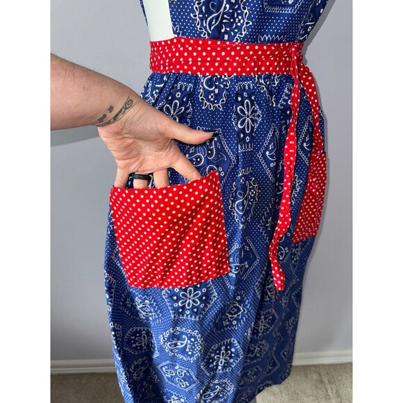 Vtg 60s 70s Design House Pinafore Apron Wrap Dress Patchwork Boho Bandana Print - Picture 5 of 6